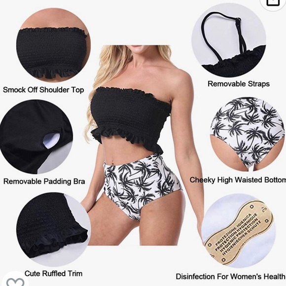 💝Swimsuits Strapless Bikini Bandeau Tops Ruched Two Piece High Waisted - Picture 3 of 6